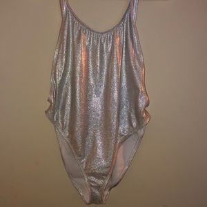 Silver holographic one piece body suit